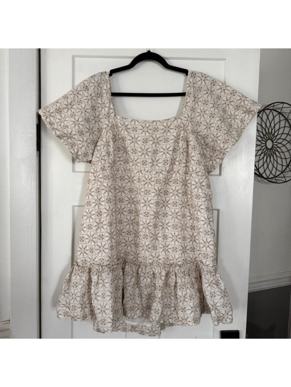 Maeve By Anthropologie Smocked Tunic Open Back Mini Dress In Cream & White Sz 1X - Picture 3 of 11